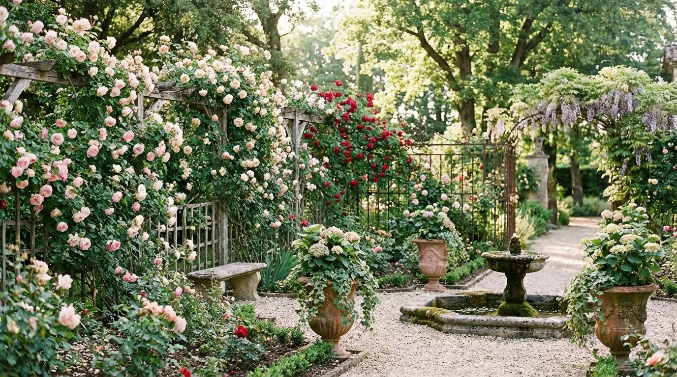 French Garden With Climbing Roses